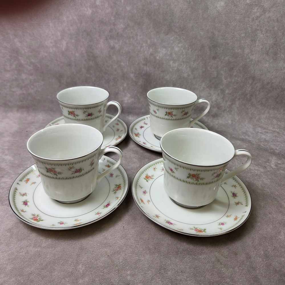 Abingdon Fine Porcelain China Tea Cup and Saucer Set 4 Floral Made in Japan
